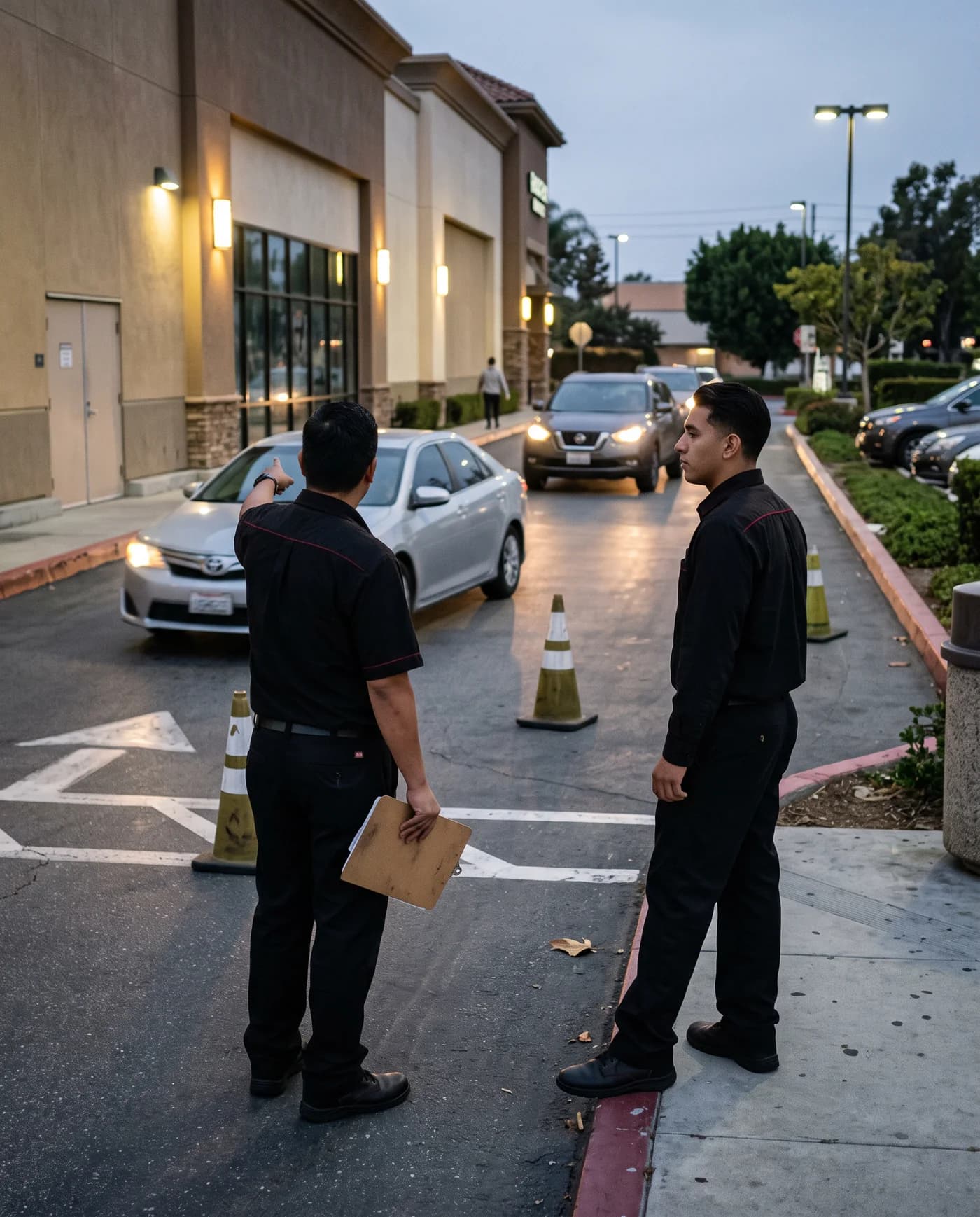Luxury Parking System attendants coordinating traffic at an active parking operation