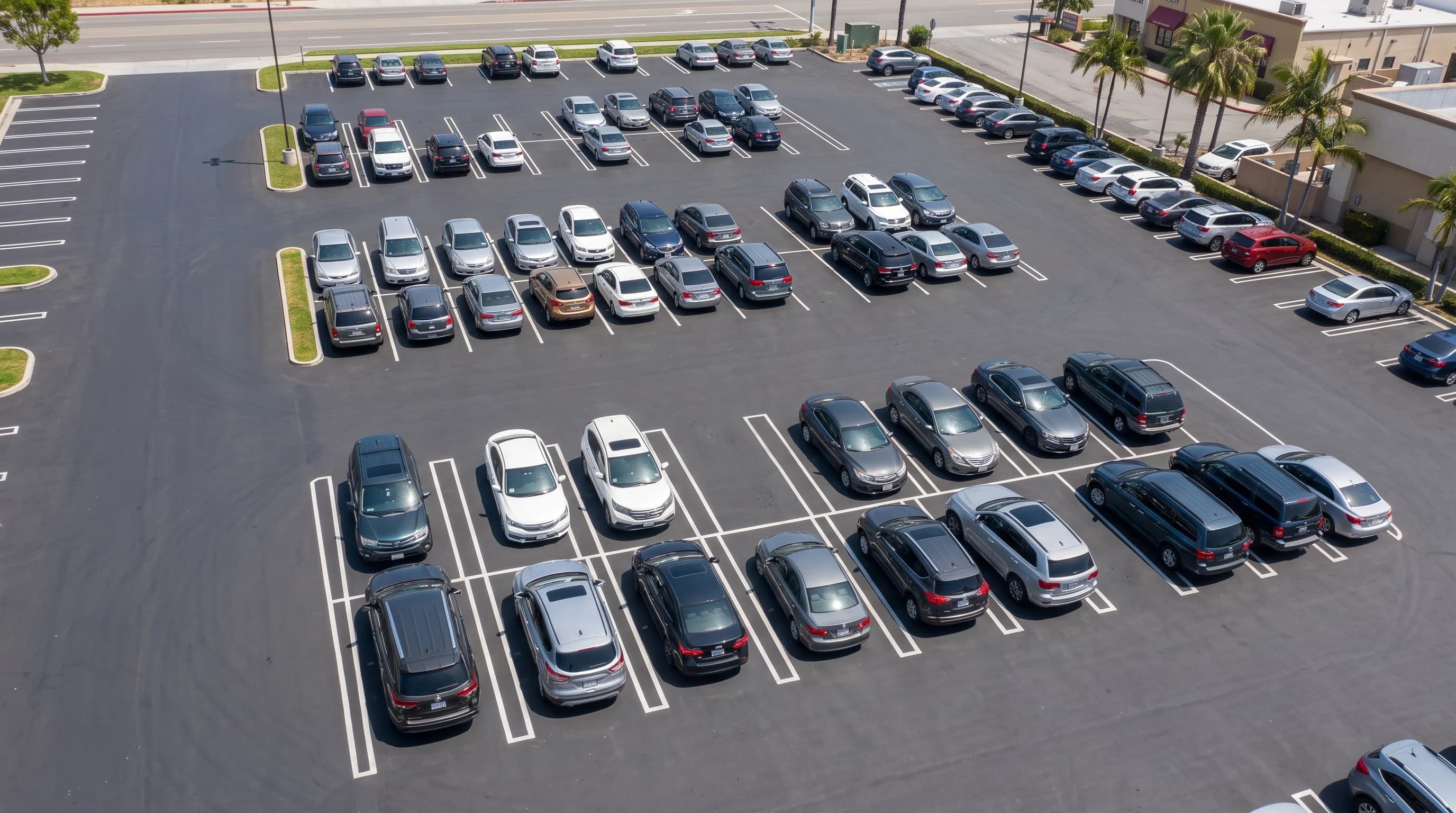 Organized public parking lot with daily and monthly parking spaces